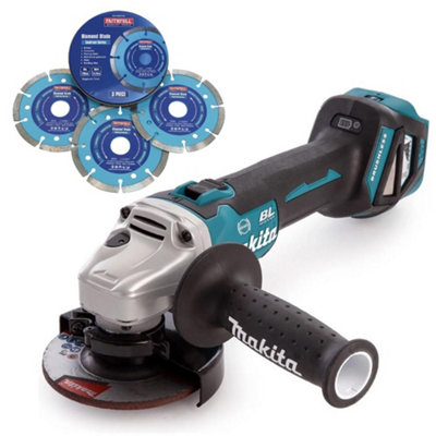 Makita DGA463Z 18v Cordless Brushless 115mm Angle Grinder + X3 Blades