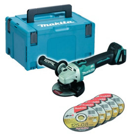 Makita DGA504Z 18v Brushless 125mm Angle Grinder Lithium Bare + 5 Discs + Case
