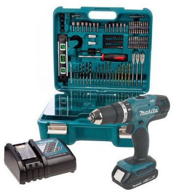 Makita DHP453 18v Lithium Combi Hammer Drill + 101 Piece Screwdriver Bit Set