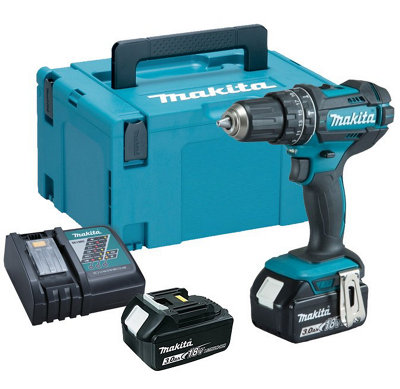 Makita DHP482RFJ 18v LXT Combi Hammer Drill 2 x 3.0ah Batteries Charger DIY at B Q