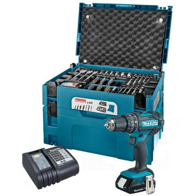 Makita DHP482SA 18v Cordless Combi Hammer Drill + 66 Piece Screwdriver Bit Set
