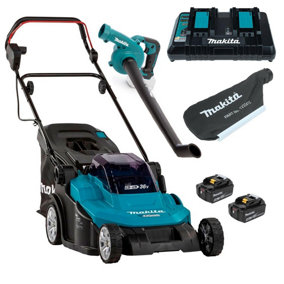 Makita DLM432PT2 Twin 18v / 36v LXT Cordless 43cm Lawn Mower + Blower Vacuum 5ah
