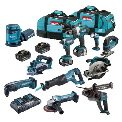 Makita 18V LXT 11 Piece Power Tool Kit with 4 x 5.0Ah Batteries Charger &  Bag