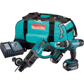 Makita DLX2025M 18v LXT 2 PC LXT Lithium Kit DHR202 SDS + DHP453 Combi Drill 4ah