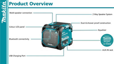 Makita DMR203 18v 10.8v 12v 240v CXT LXT Cordless Bluetooth