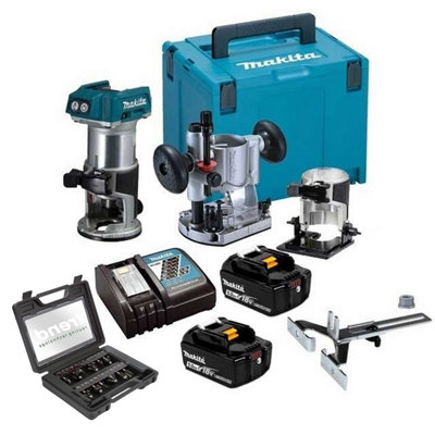 Makita DRT50RTJX2 18v Brushless Laminate Router Trimmer Plunge Trend 12PC Kit