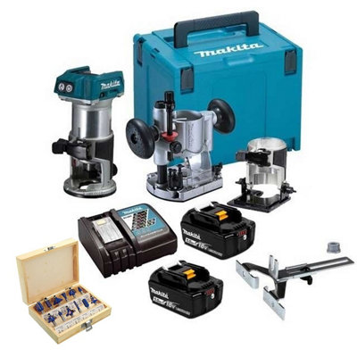 Makita DRT50RTJX2 18v Cordless Brushless Laminate Router Trimmer Plunge 12PC Kit