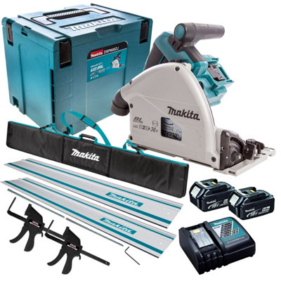 Makita DSP600TJ 36V Brushless Plunge Saw Set 2 x 5.0Ah Batteries Accessories DIY at B Q