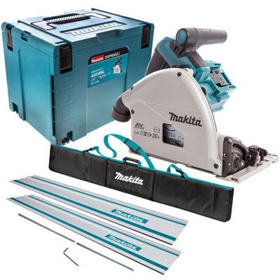 Makita DSP600ZJ 36V Brushless 165mm Plunge Saw with 2 x 1.5m Guide Rail & Case + Rail Bag