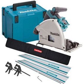 Makita DSP600ZJ 36V Brushless Plunge Saw + 2 x Guide Rail, Connector & Clamp Set