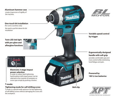 Makita DTD154Z 18v LXT Lithium Brushless Cordless 3 Stage Impact Driver T-MODE