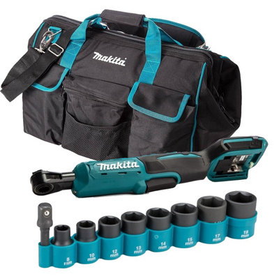 Makita DWR180Z 18v Ratchet Wrench 1/4"-3/8" Square Drive + Makita Bag + 9PC Set