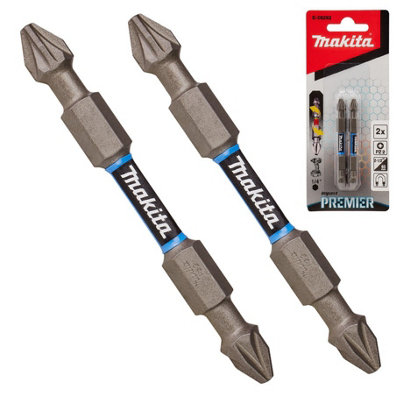 Makita E-06292 PZ2 Pozi Impact Premier Screwdriver Drill Bit Torsion 65mm 2 Pack