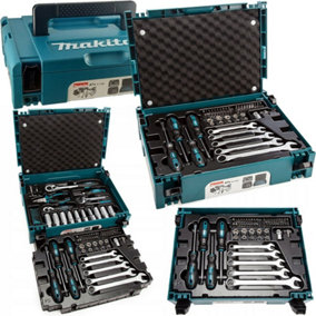 Makita E-11542 Makpac 87PC Hand Tool Set 1/2" Ratchet Socket Wrench + Hex Bits