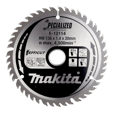 Makita Cirkelzaagblad voor RVS/Staal | Efficut | 136mm Asgat 20mm 45T
