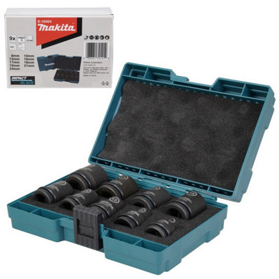 Makita E 16564 9 Piece Impact Black Socket Set 1 2 Sq Drive Metric Pin Case DIY at B Q