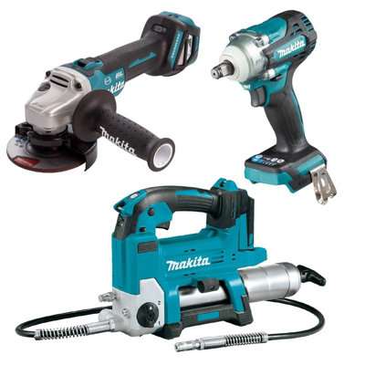 Makita Farmers Package 18v Grease Gun LXT  + Brushless Grinder + Impact Wrench