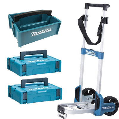 Makita Foldable MakPac Case Trolley Sack Truck + 2 x Makpac Cases + Tote Tray