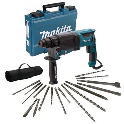 Makita HR2630 110v SDS Plus 3 Mode Rotary Hammer Drill + 17 Piece Bit Set Point