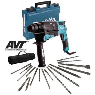 Makita HR2631F 240v SDS Plus Corded Rotary Hammer Drill 17 Piece