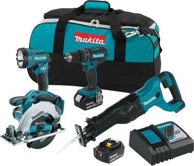 Makita LXT 18v 4 Piece Kit Drill Circular Saw Reciprocating Saw Torch 2 x 3ah DIY at B Q