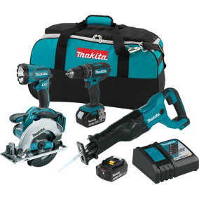 Makita LXT 18v 4 Piece Kit - Drill Circular Saw Reciprocating Saw Torch 2 x 5ah