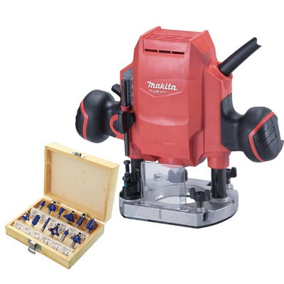 Makita M3601 240v Electric Plunge Router 900w 8mm 1/4" 3/8" + 12 Piece Set + Box