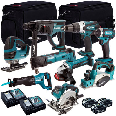 Makita MAK9PC 18V LXT 9 Piece Power Tool Kit 3 x 5.0Ah Batteries Charger & Bag