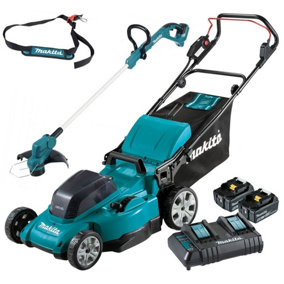 Makita Twin 18v/36v LXT Lawn Mower Brushless 2x5ah + Makita DUR193Z Strimmer