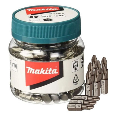 Makita x 100 Philips No 2 25mm Hex Insert Bits In Candy Tub PH2 B-24876 100 PC