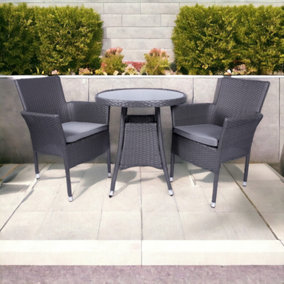 Malaga 2 Seater Stacking Bistro Set with Cushion - Synthetic Rattan - H73 x W70 x L70 cm - Slate Grey