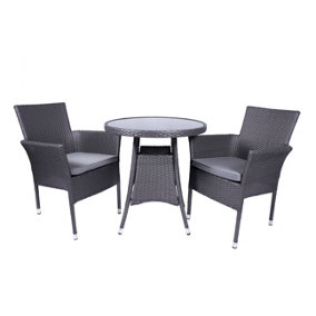 Malaga 2 Seater Stacking Bistro Set with Cushion - Synthetic Rattan - H73 x W70 x L70 cm - Slate Grey