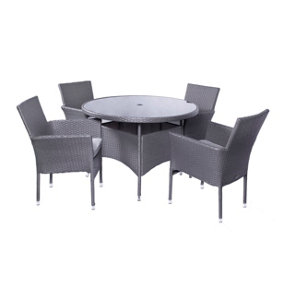 Malaga 4 Seater Stacking Dining Set with Cushion - Synthetic Rattan - H73 x W110 x L110 cm - Slate Grey