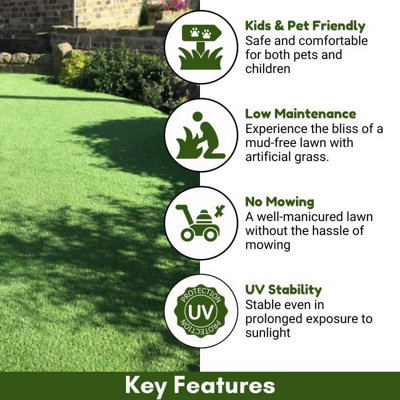 Malaga 40mm Outdoor Artificial Grass, Value For Money, Pet-Friendly Artificial Grass For Lawn-14m(45'11") X 4m(13'1")-56m²