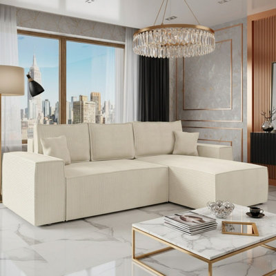 Malaga L Shaped MDF Corner Sofa Bed with Storage and Pull Out Seat ...