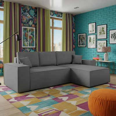 Malaga L Shaped MDF Corner Sofa Bed with Storage and Pull Out Seat ...
