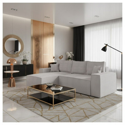 Malaga L Shaped MDF Corner Sofa Bed with Storage and Pull Out Seat ...