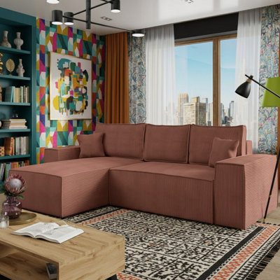 Malaga L Shaped MDF Corner Sofa Bed with Storage and Pull Out Seat ...