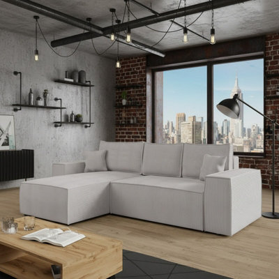 Malaga L Shaped MDF Corner Sofa Bed with Storage DL Pull Out Seat Loose ...