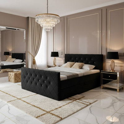 MALAGA M 160x200 Upholstered Bed with Topper MDF Laminated Board Frame ...