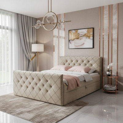 MALAGA M Bedroom Upholstered Bed MDF Laminated Board HR Foam Bonell ...