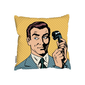Male Businessman Talking On The Phone Style Pop Art Retro (Cushion) / 45cm x 45cm
