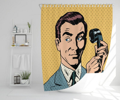 Male businessman talking on the phone style pop art retro (Shower Curtain) / Default Title Price Comparisons | Compare The Build