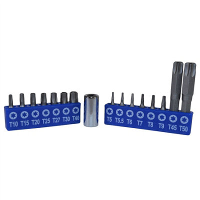 Male Torx And Tamper Torx Bit Set T5 - T50 with 1/4" Bit Adapter 16pcs Bergen