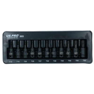 Male Torx Star Impact Impacted Shallow Short Bit Sockets T10 - T60 11pc Set