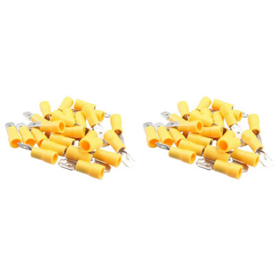 Male Yellow Electrical Cable Wire Spade Terminals Crimps Connectors 50pc