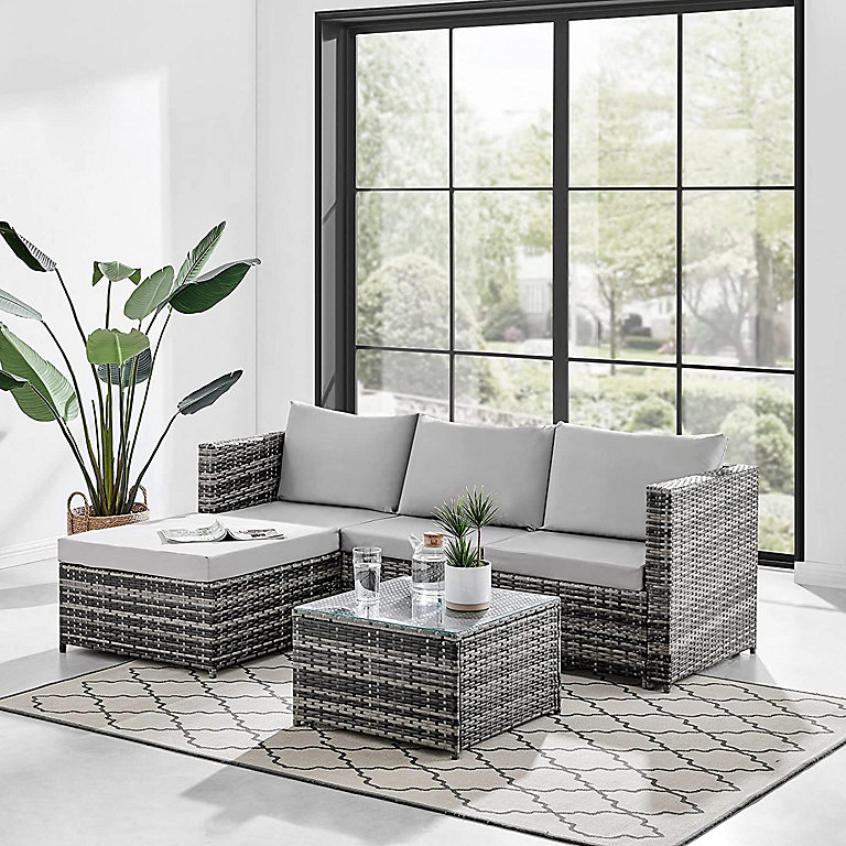 Malibu Grey 3 Seater Rattan Garden Sofa Furniture Set with Light Grey  Cushions FREE Rain Cover | DIY at B&Q