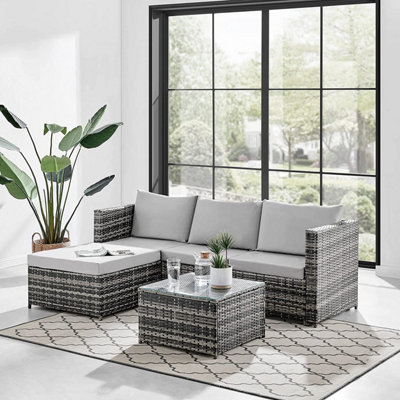 Malibu Grey 3 Seater Rattan Garden Sofa Furniture Set with Light Grey  Cushions FREE Rain Cover | DIY at B&Q