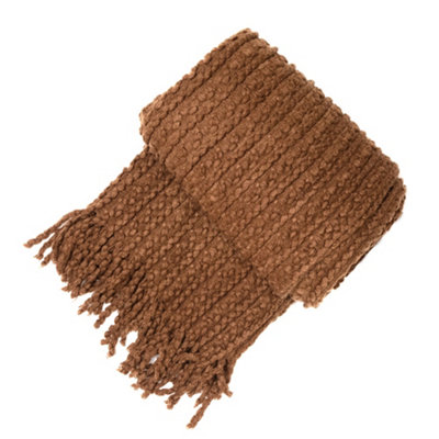 Malini Chocolate Barley Twist Throw with Tassels