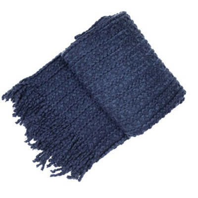 Malini Navy Barley Twist Throw with Tassels